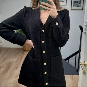 ZARA | S | Black Tweed Textured Weave Dress with Gold Buttons